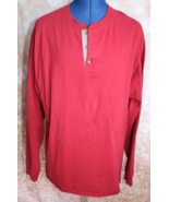 Hanes Beefy T Men&#39;s 3 Button Henley Size L Red Long Sleeve T-Shirt - £7.45 GBP
