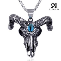 Mens Satanic Goat Head Pendant Necklace Baphomet Jewelry Silver Box Chain 24&quot; - £9.38 GBP