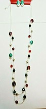 Kohl&#39;s Women&#39;s Silver Tone Christmas Necklace W Earrings Strands Oval Glittery - £10.67 GBP