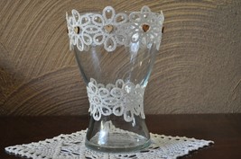 Glass vase decorated with a fabric band and ornament from Rustic Art. Tu... - $15.92