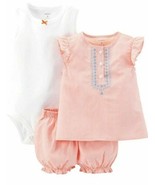 Carters Baby Girls 3-Piece Striped Romper Bloomers Set Salmon Sz 3M 3 MO... - $10.53 CAD