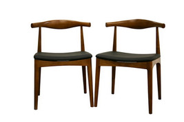 2 Elbow Style Dining Chairs Danish Mid-Century Walnut Stain Solid Wood Frame - £310.57 GBP