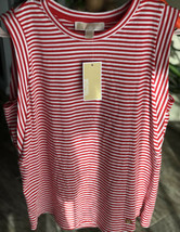 MICHAEL KORS Womens Sleeveless To￼p Sz Medium Red White Stripe New With ... - $39.99
