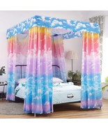 Canopy Bed Curtains For Girls Full Size, Cloud Sky Rainbow Pattern Bed C... - £81.28 GBP