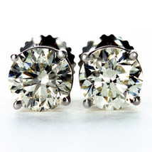 Real Diamond Stud Earrings Natural Round Cut Treated G SI1 14K White Gold 2.04CT - £3,488.49 GBP
