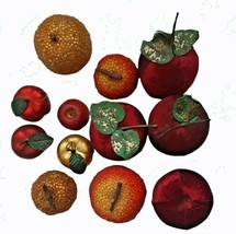 12 Vintage Apples Red Gold Velvet and Jeweled Realistic Teacher Home Decor - £14.99 GBP