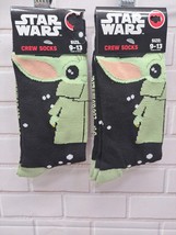 2 Pair, Disney Star Wars Grogu Baby Yoda Novelty Crew Socks 9-13, NWT - $9.49