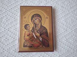 Handmade Serbian Orthodox Icon Of Mother of God with Jesus Christ 10cm x... - $16.99