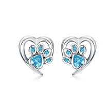 WOSTU Dog Paw Footprint Heart Earrings 100% 925 Silver Blue Zircon Earrings For  - £16.05 GBP