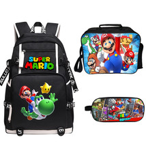 WM Super Mario Backpack Lunch Box Pencil Case Outdoor School Package D - £52.68 GBP