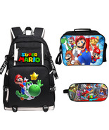 WM Super Mario Backpack Lunch Box Pencil Case Outdoor Sch... - £51.77 GBP