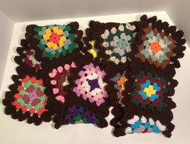 Granny Square Scarf Multi-Color Handmade Crochet Crocheted Ruffle Edge 72&quot; X 6.5 - £22.37 GBP