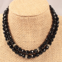 Vintage Choker Faceted Jet beads with Rondelles Rhinestone Accents 15 Inches - £12.64 GBP