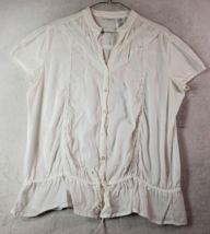 No Boundaries Blouse Top Womens XL White Short Sleeve Round Neck Button Front - £7.50 GBP