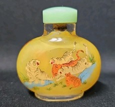 Vintage Chinese Reverse Painted Snuff Bottle Jade Stopper Tigers Wildlif... - $3,286.48 MXN