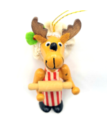 Vintage Wooden Reindeer Chef Ornament Baker Rolling Pin Xmas Holiday Décor - $17.36 CAD