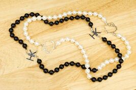 Costume Jewelry Hello Kitty Black &amp; White Beaded Necklace Silver Kitty HK - $24.74