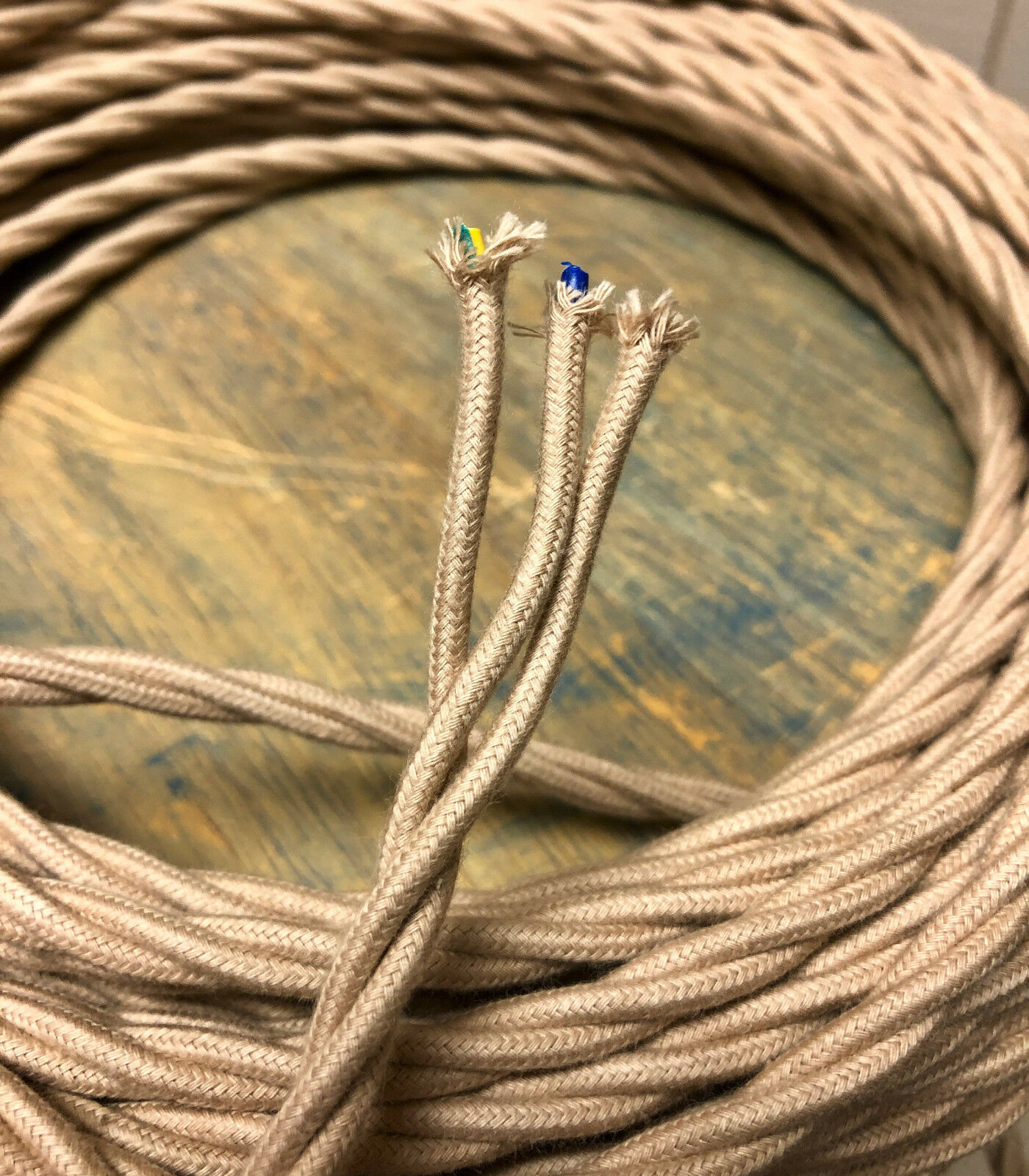 Tan (Beige) Twisted 3-Wire Cloth Covered Cord, 18ga Vintage Antique Ligh... - $1.59