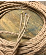 Tan (Beige) Twisted 3-Wire Cloth Covered Cord, 18ga Vintage Antique Light - £1.23 GBP