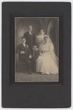 Antique c1900s Cabinet Card Bride, Groom With Best Man &amp; Maid of Honor Peoria IL - £12.35 GBP