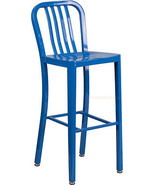 Mid-Century Blue &#39;Navy&#39; Style Bar Stool Cafe Patio Chair In-Outdoor Comm... - $159.89
