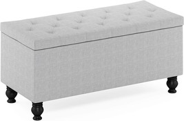 Furinno Laval Storage Ottoman Bench With Button Tufting, Glacier. - £132.73 GBP