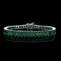 12Ct Brilliant Emerald Cut Green Emerald Tennis Bracelet 14K White Gold Finish - £131.44 GBP