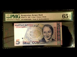 Kyrgyzstan 5 Som 1997 Banknote World Paper Money UNC Currency - PMG Cert... - $65.00