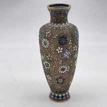 Cloisonné Vase Chinese Brass Enamel Porcelain Lined Small 7” Vintage - £98.75 GBP