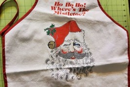 Vintage Canvas Christmas Apron Winking Santa Ho Ho Ho Wheres the Mistletoe - £18.49 GBP