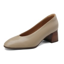 French Style Cowhide Elegant Pumps Women&#39;s Vintage Shoes Cozy Med Heels Mary Jan - £109.08 GBP