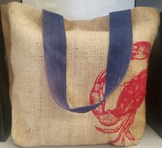 Natural Jute Large Tote With Crab on Both Sides Cotton Lining - £12.78 GBP