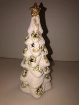 Pretty YANKEE CANDLE White &amp; Gold Christmas Tree Votive Candle Holder 8&quot; Tall - £10.41 GBP