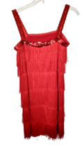 Red Flapper Dance Costume Dress Size Medium 8-10 Sequin Fringe Party Halloween - £14.87 GBP