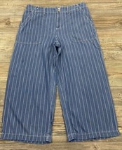 Seven7 Pants Size 12 Linen Blend Blue/White Stripe Wide Leg  - £14.81 GBP