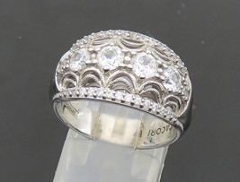 TACORI 925 Silver - Vintage Shiny Cubic Zirconia Dome Band Ring Sz 8 - RG20823 - £74.17 GBP