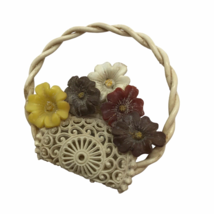 Floral Pin Celluloid Flower Basket Brooch Vintage Cottagecore Plastic - $19.79