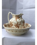 Vintage Rare English FLORAL FURNIVALS Wash Bowl w Pitcher England 1890s - $254.36 CAD