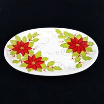 Pier 1 One Imports Poinsettia Oval Serving Platter Tray Christmas Earthenware - $44.37