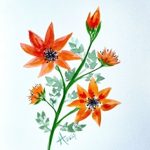 Orange Burst - Original Flowers Watercolor Painting 11x14in Matted Frame Ready - £78.22 GBP