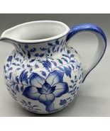 Pitcher Andrea by Sadek Blue White Handle Spout Floral Design 5.5 Tall 3... - £12.52 GBP