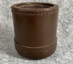 Vtg Stitched Leather Bar Dice Cup Brown Ribbed Bottom/ Felt SideGame Shaker - £17.70 GBP
