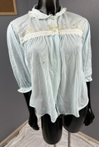 Vintage PhilMaid Bed Jacket Pajama Top Light Blue Lace Nylon Lingerie Sz M - $19.31
