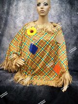 Cute Scarecrow Costume Plaid Poncho w/ Fringe Adult OSFM Harvest Hillbil... - $325.97 MXN