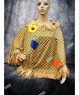 Cute Scarecrow Costume Plaid Poncho w/ Fringe Adult OSFM Harvest Hillbil... - €15,27 EUR