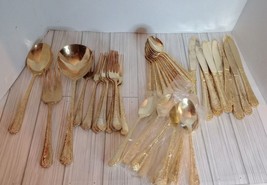 W.M. Rogers &amp; Son Gold Plates 46 Pcs Enchanted Rose Flatware Set Made In... - $51.47