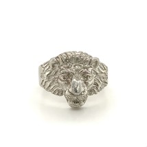 Vintage Signed Sterling Silver Handmade Carved Etch Lion Face Ring Band sz 8 1/4 - £35.61 GBP