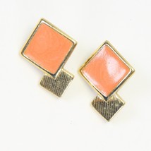 Trifari Yellow Gold Tone Faux Coral Geometric Pierced Earrings 1.1&quot; H x ... - $12.73