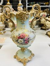 15inch Victoria Gold Green Rose Fancy Vase - £43.16 GBP
