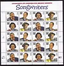 1999 32¢ Songwriters Sheet of 20 Stamps Scott 3103a - Stuart Katz - $11.95